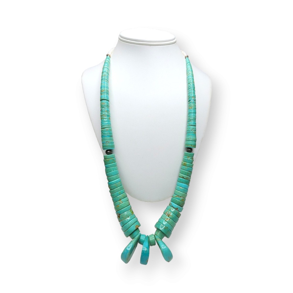 Vintage Native American Artisan Large Turquoise Heishi Statement Necklace 29 In